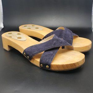 Boden Orella Blue Suede Wooden Clog Sandals